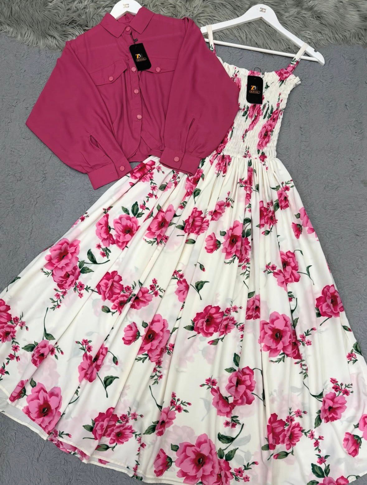 Floral Maxi Dress with Turkish Style Western Jacket – Elegant Fusion Set