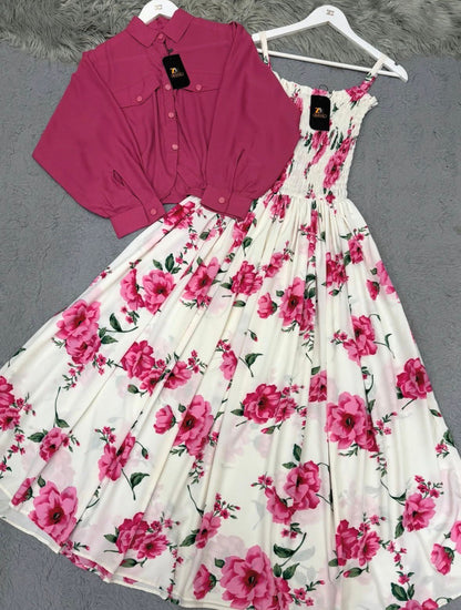 Floral Maxi Dress with Turkish Style Western Jacket – Elegant Fusion Set
