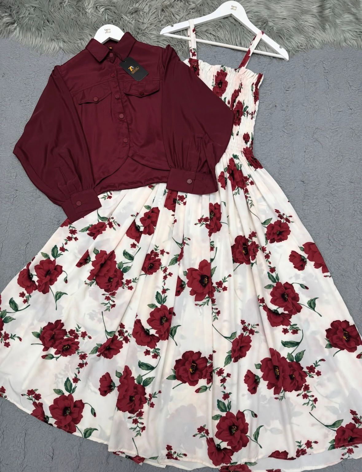 Floral Maxi Dress with Turkish Style Western Jacket – Elegant Fusion Set