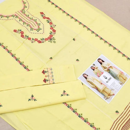 Unstitched 3 Piece Lawn Suit Yellow Party Wear